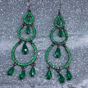 Large Emerald Green Crystal Pierced Earrings